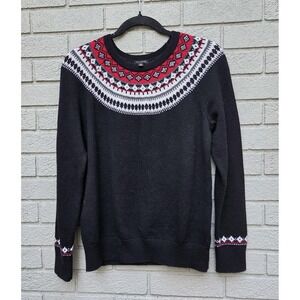 Talbots Fair Isle Sweater Women's Small Black Pockets Long Sleeve